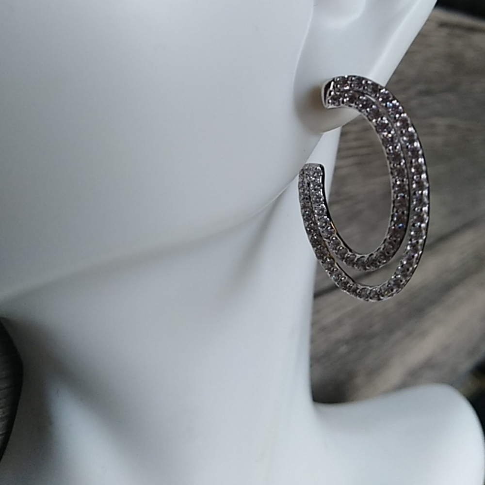 Illusion Sterling Silver synthetic diamond hoops